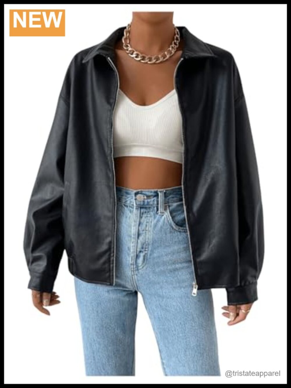 Women's Faux Leather Motorcycle Biker Shacket Coat Zip Up Long Sleeve